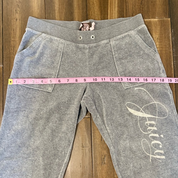 Y2K Vtg Low Rise Juicy Couture Gray Flared Track Pants w/ pockets Loungwear swan - Picture 3 of 11